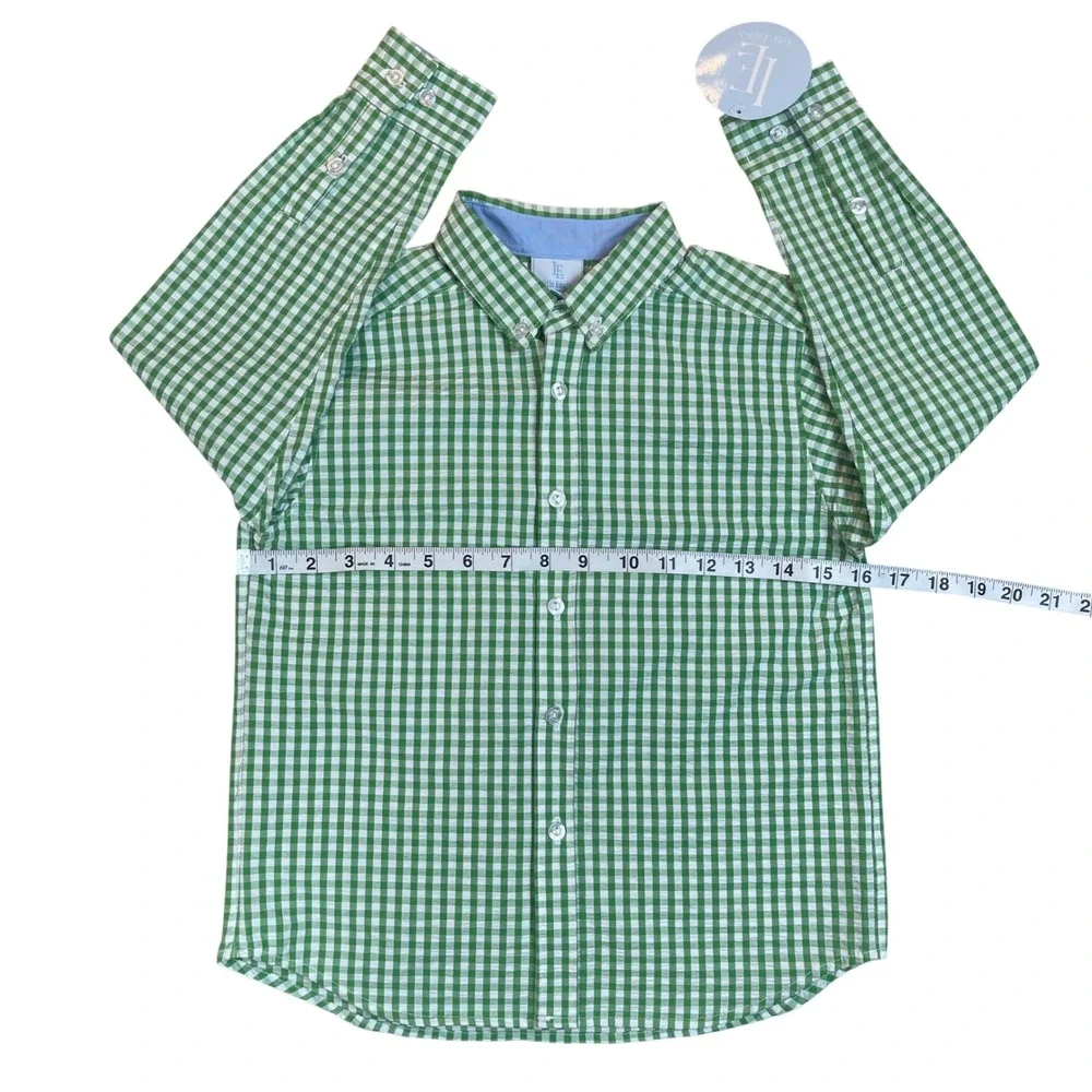 Little English Boys Gingham Button Down Shirt Green White Size 7 100% Cotton - Picture 14 of 14
